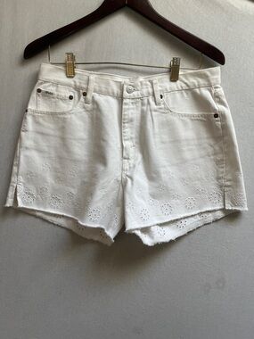 Polo by Ralph Lauren White Eyelet Floral Denim Shorts Sz 30
